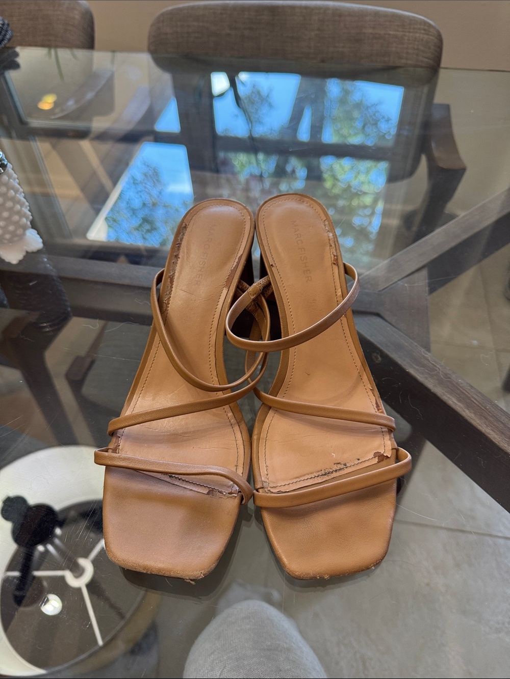 Marc Fisher Strappy Tan Sandals Kitten Heel